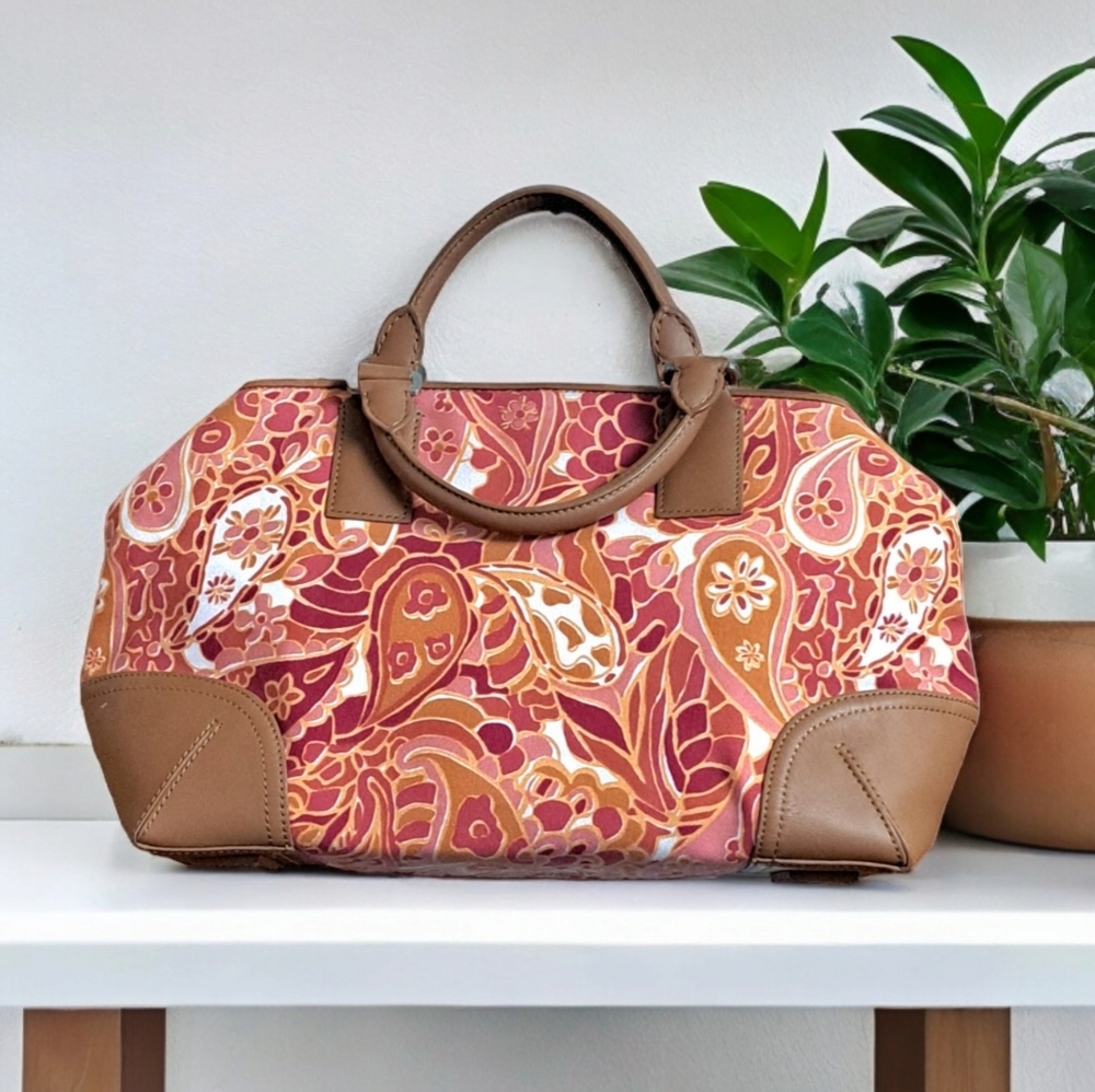 Ann Taylor Canvas Tote Handbag Purse Travel Magnet Closure Paisley 16.5" X 9.5"